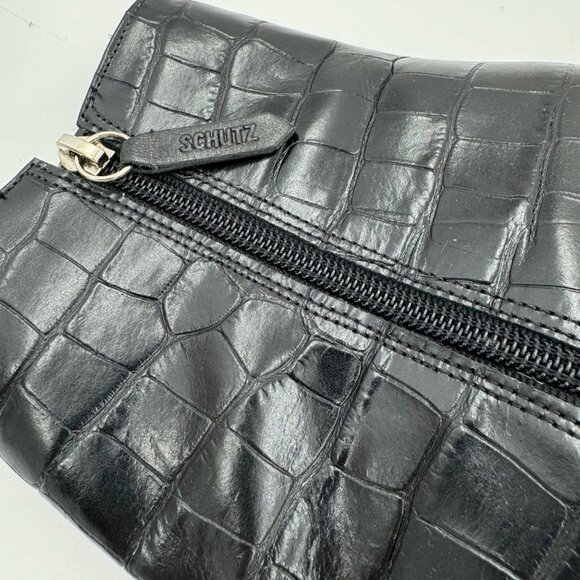 Black Schutz Crocodile-Embossed Leather Ankle Boots Size 8B With Side Zipper - Picture 7 of 12